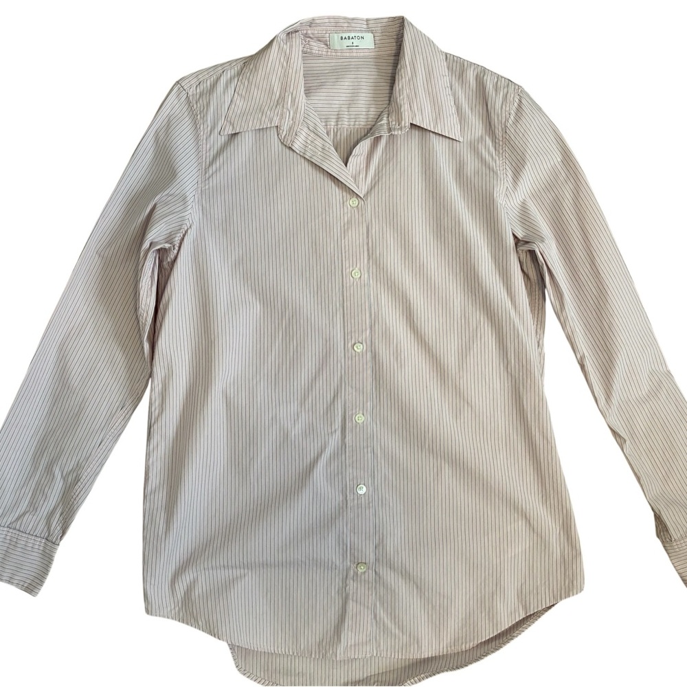 Aritzia Babaton Letterpress Pink Pinstripe Poplin Shirt – Medium